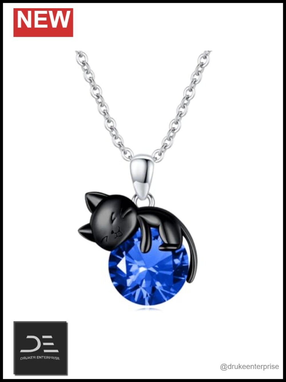 Sterling Silver Sapphire Cat Pendant Necklace for Cat Lovers